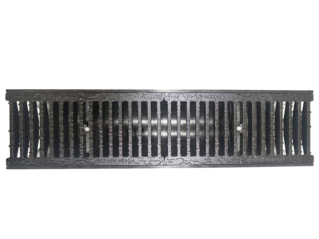 Лоток водоотводный пластиковый BASE DN200 H200 с решеткой чугунной щелевой класс нагрузки C250